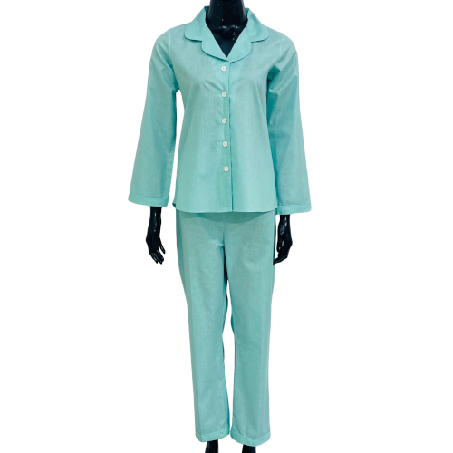 SoieRose Women's Victorian Pajama Set – Soft Teal – 100% Cotton - SR1053