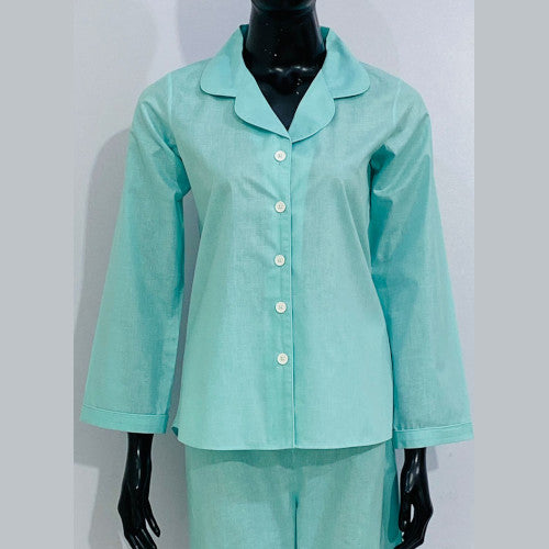 SoieRose Women's Victorian Pajama Set – Soft Teal – 100% Cotton - SR1053