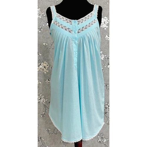 SoieRose 100% Cotton Celeste Sleeveless Nightgown with Straps - SR-1099
