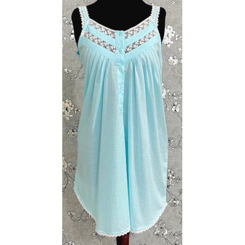 SoieRose 100% Cotton Celeste Sleeveless Nightgown with Straps - SR-1099