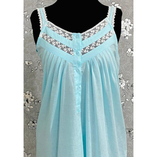 SoieRose 100% Cotton Celeste Sleeveless Nightgown with Straps - SR-1099