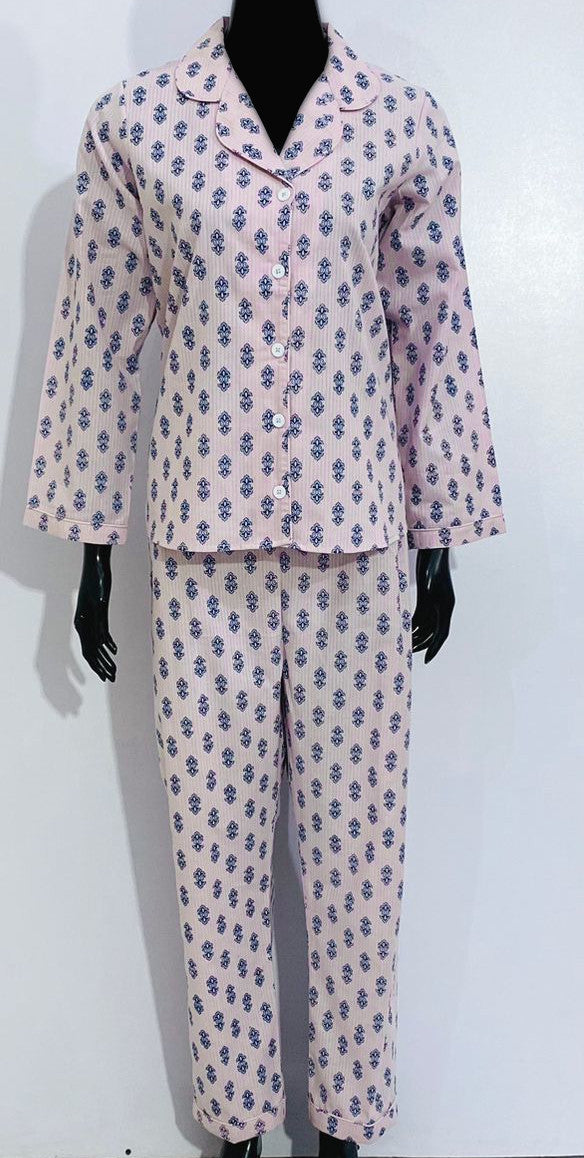 SoieRose 100% Cotton Light Purple Pink Print Pajama Set - SR1077