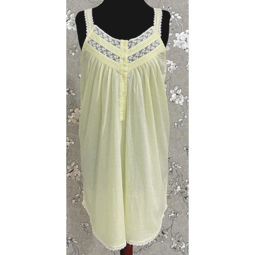 SoieRose 100% Cotton Light Yellow Sleeveless Nightgown with Straps - SR-1101