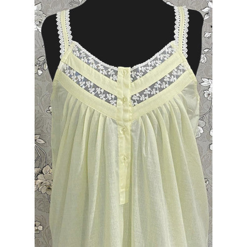 SoieRose 100% Cotton Light Yellow Sleeveless Nightgown with Straps - SR-1101