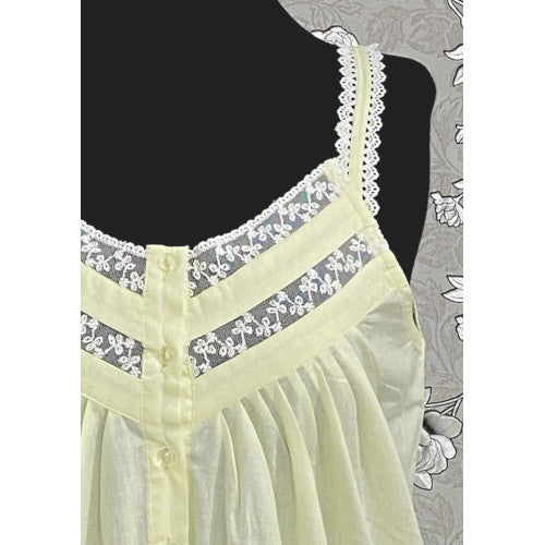 SoieRose 100% Cotton Light Yellow Sleeveless Nightgown with Straps - SR-1101