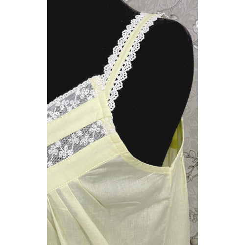 SoieRose 100% Cotton Light Yellow Sleeveless Nightgown with Straps - SR-1101