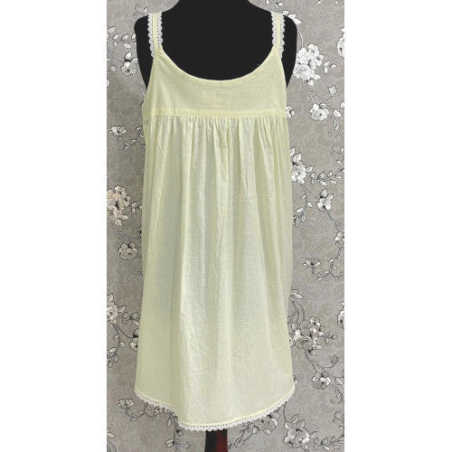 SoieRose 100% Cotton Light Yellow Sleeveless Nightgown with Straps - SR-1101