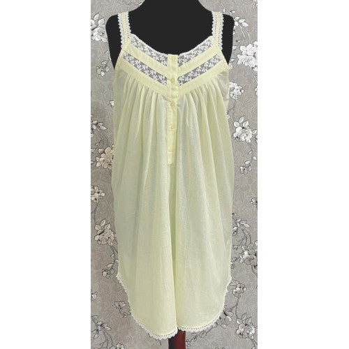 SoieRose 100% Cotton Light Yellow Sleeveless Nightgown with Straps - SR-1101