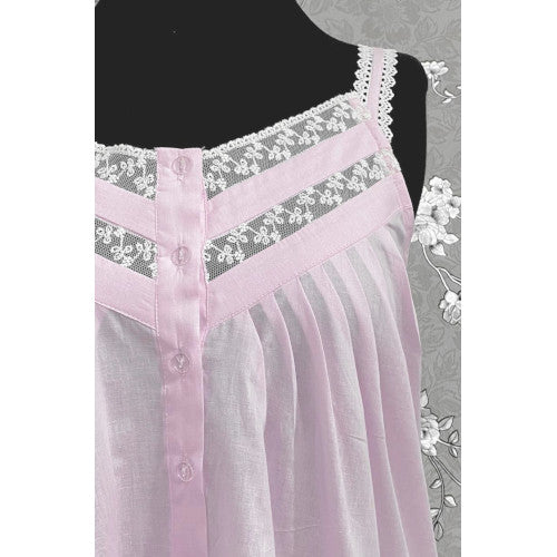 SoieRose 100% Cotton Pale Pink Sleeveless Nightgown with Straps - SR-1100