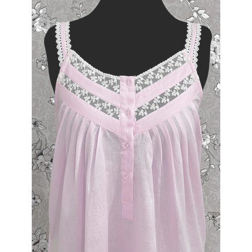 SoieRose 100% Cotton Pale Pink Sleeveless Nightgown with Straps - SR-1100