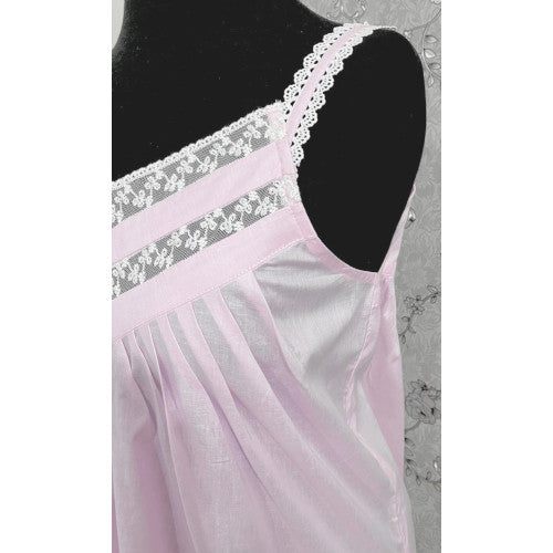 SoieRose 100% Cotton Pale Pink Sleeveless Nightgown with Straps - SR-1100