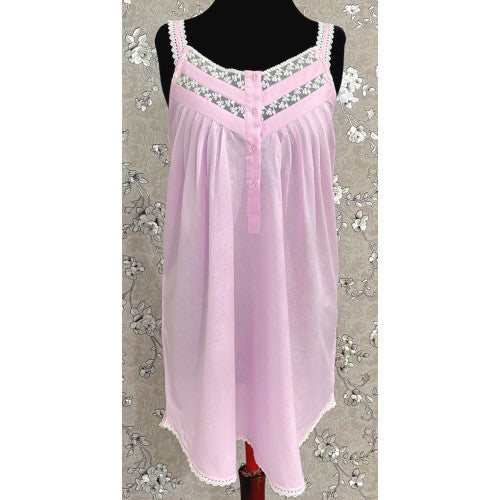SoieRose 100% Cotton Pink Sleeveless Nightgown with Straps - SR-1098