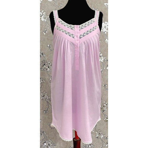 SoieRose 100% Cotton Pink Sleeveless Nightgown with Straps - SR-1098