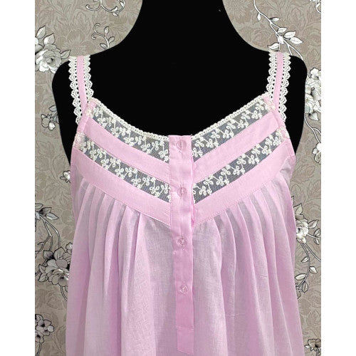 SoieRose 100% Cotton Pink Sleeveless Nightgown with Straps - SR-1098
