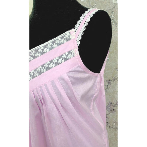 SoieRose 100% Cotton Pink Sleeveless Nightgown with Straps - SR-1098