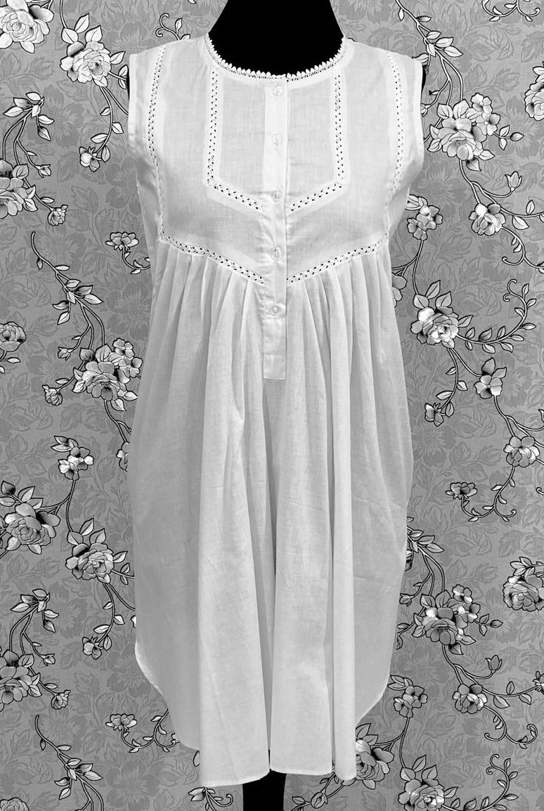 SoieRose 100% Cotton Sleeveless Eyelet Detail Victorian Cotton Nightgown - SR1142