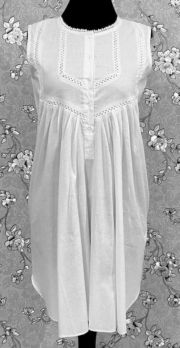 SoieRose 100% Cotton Sleeveless Eyelet Detail Victorian Cotton Nightgown - SR1142