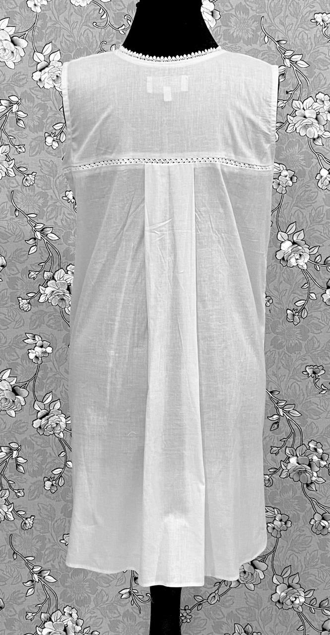 SoieRose 100% Cotton Sleeveless Eyelet Detail Victorian Cotton Nightgown - SR1142