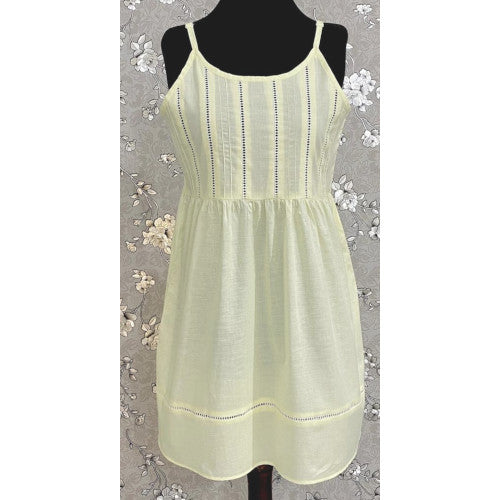 SoieRose 100% Cotton Victorian Spaghetti Strap Nightgown - Sleek Fit - Light Yellow - SR1126