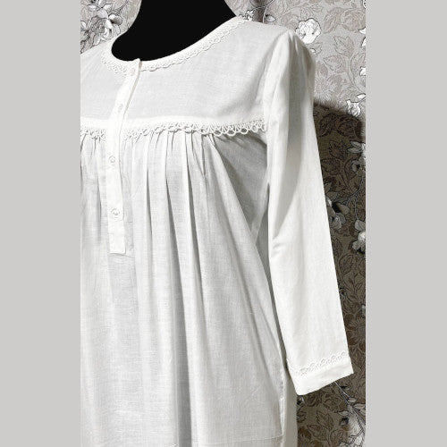 SoieRose 100% White Cotton 3/4 sleeves Victorian Nightgown - SR-1016