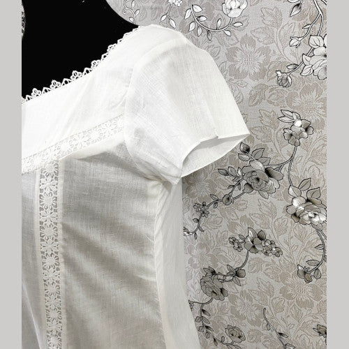 SoieRose 100% White Cotton Victorian Short Sleeves Nightgown - SR-1014