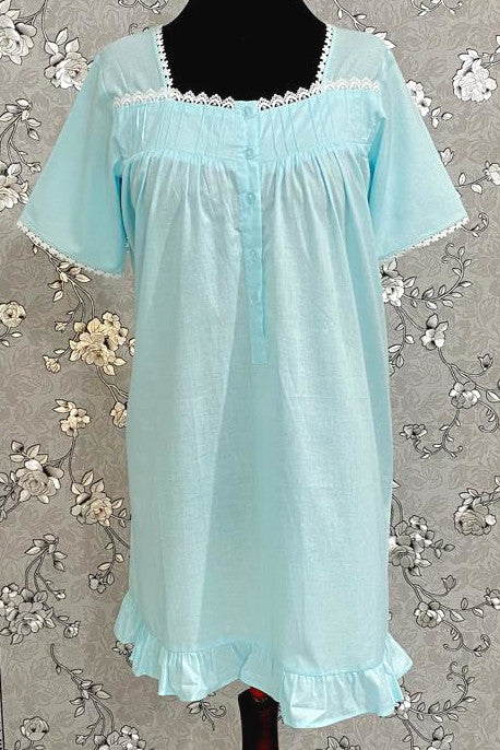 SoieRose 1104 Lace Victorian Nightgown Timeless Vintage Sleepwear 100% Cotton - Celeste