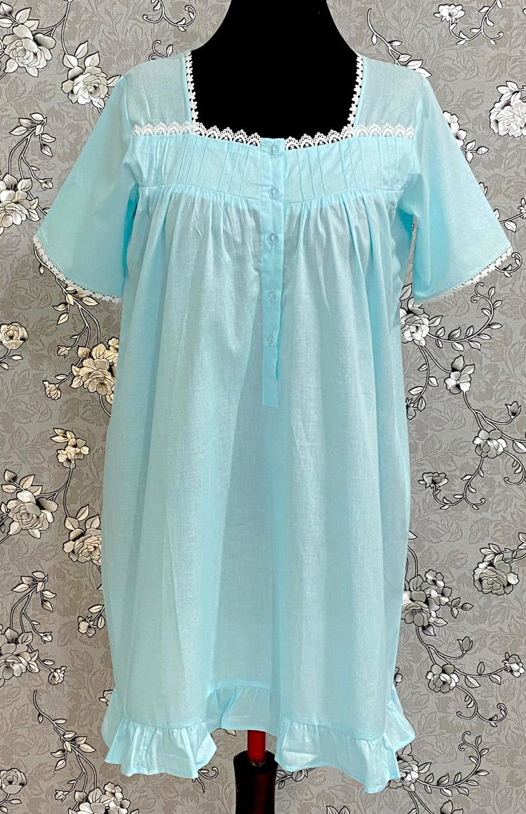 SoieRose 1104 Lace Victorian Nightgown Timeless Vintage Sleepwear 100% Cotton - Celeste