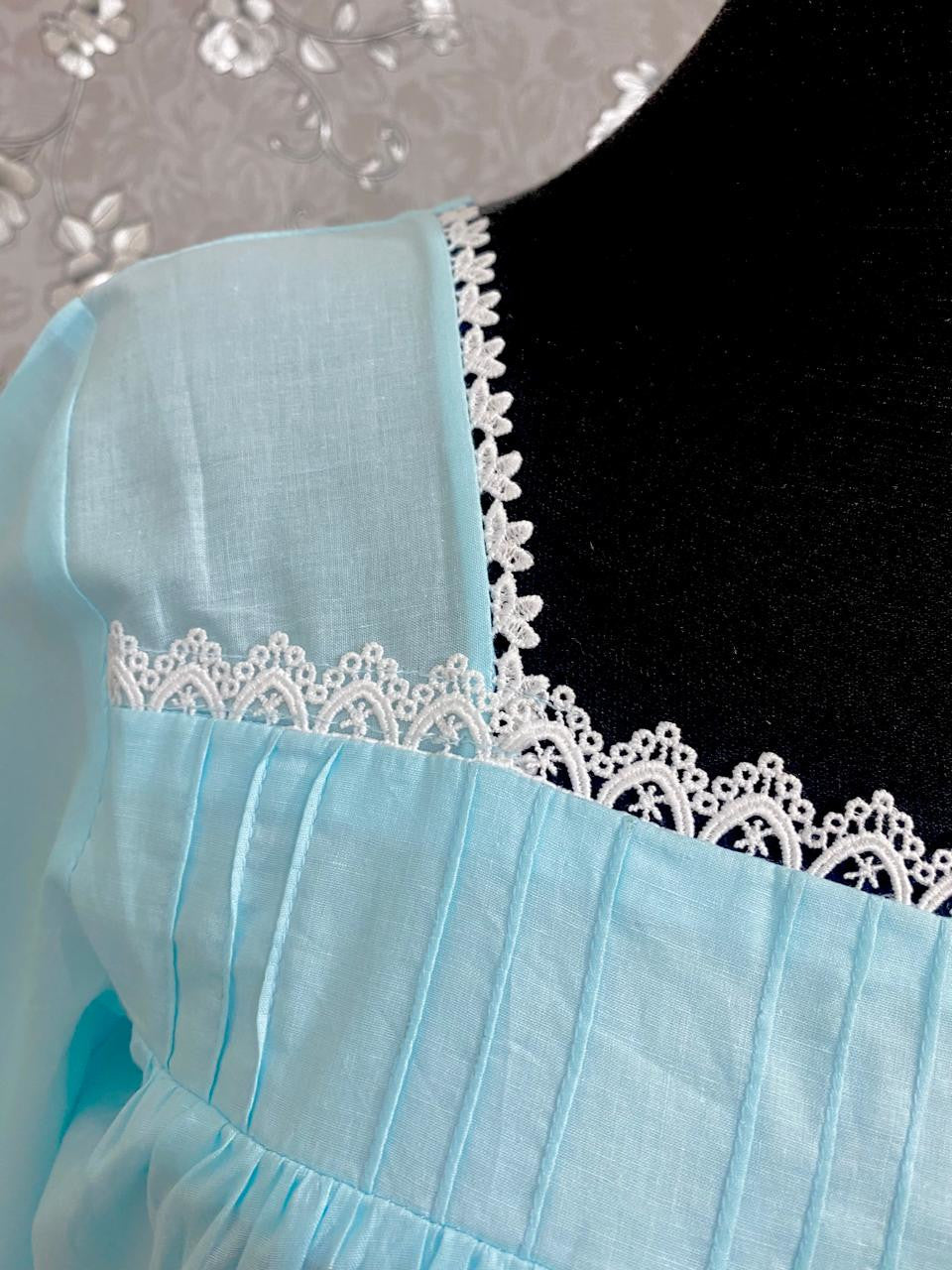 SoieRose 1104 Lace Victorian Nightgown Timeless Vintage Sleepwear 100% Cotton - Celeste