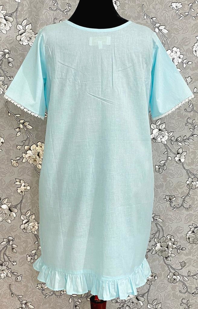 SoieRose 1104 Lace Victorian Nightgown Timeless Vintage Sleepwear 100% Cotton - Celeste