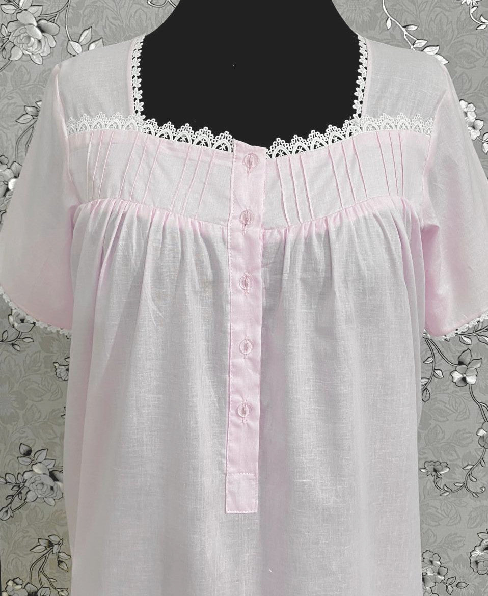 SoieRose 1105 Lace Victorian Nightgown Timeless Vintage Sleepwear -100% Cotton - Pale Pink