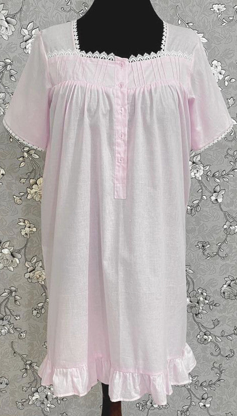 SoieRose 1105 Lace Victorian Nightgown Timeless Vintage Sleepwear -100% Cotton - Pale Pink