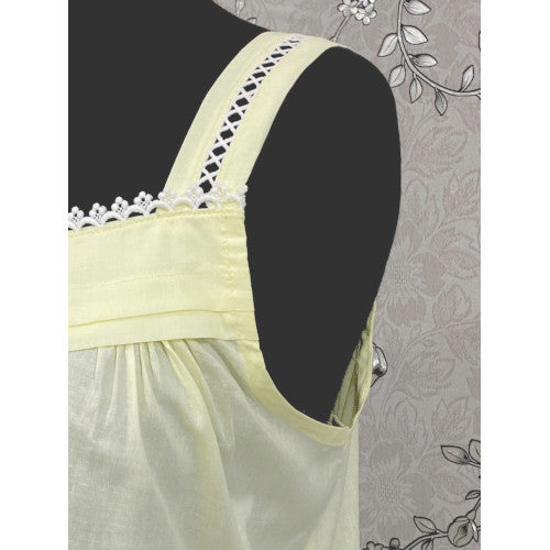 SoieRose Sleek 100% Cotton Victorian Nightgown – Light Yellow - SR1121