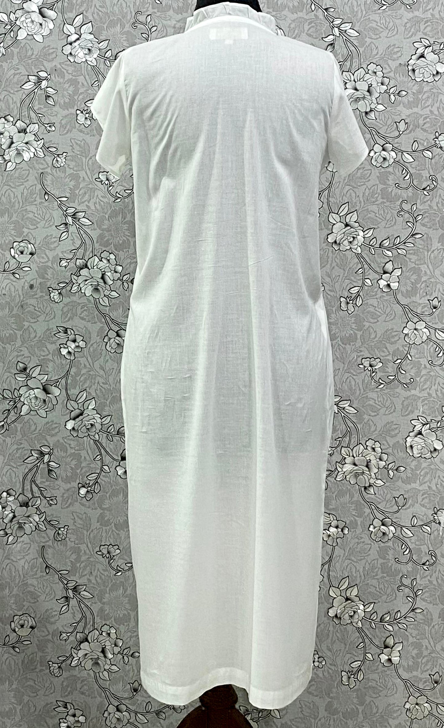 SoieRose Cotton Nightgown – SR-1196 – White Victorian Nightdress with Blue Floral Embroidery