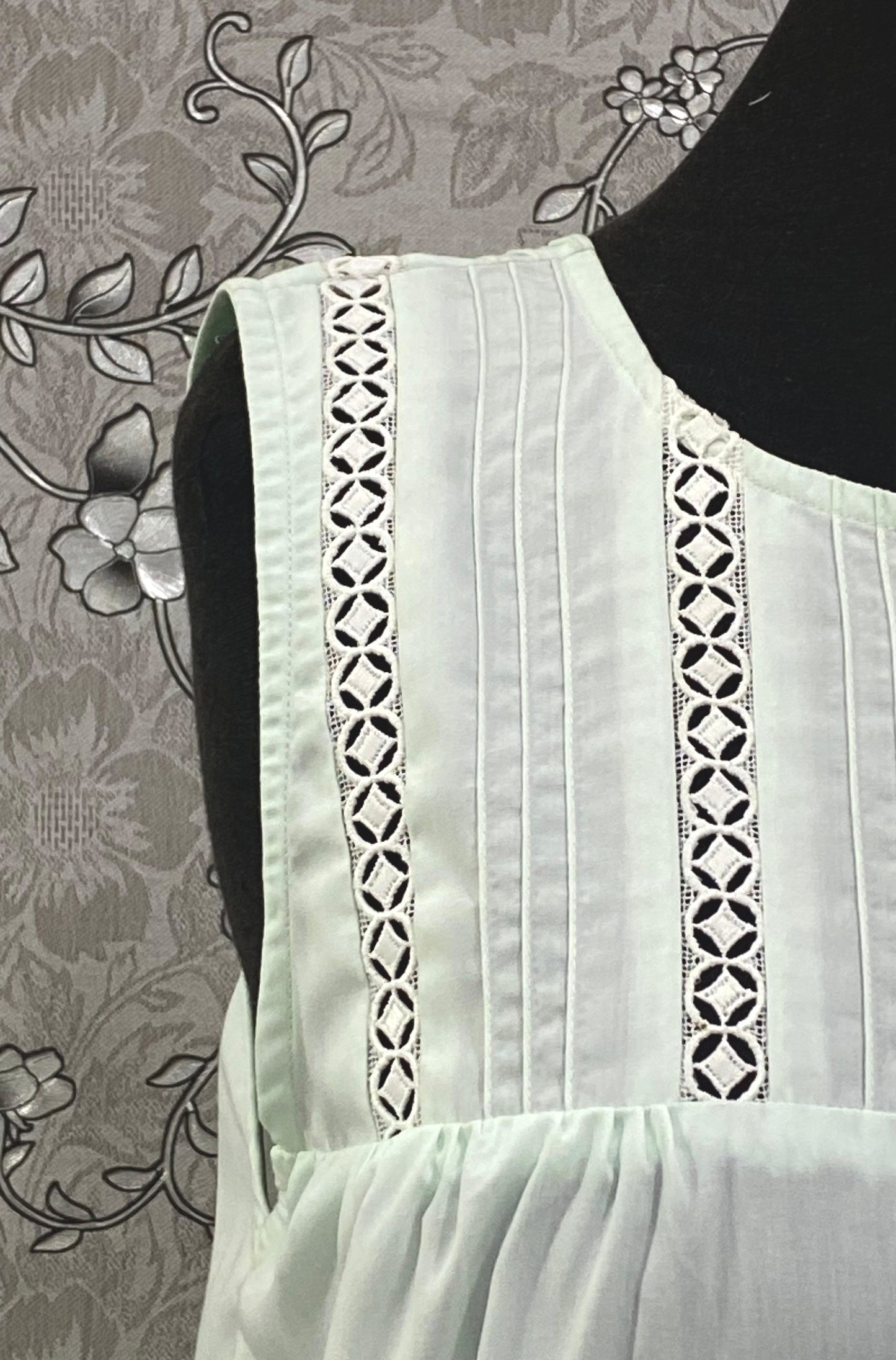 SoieRose Mint Victorian Cotton Nightgown – SR-1197 – Sleeveless Button-Down Nightdress
