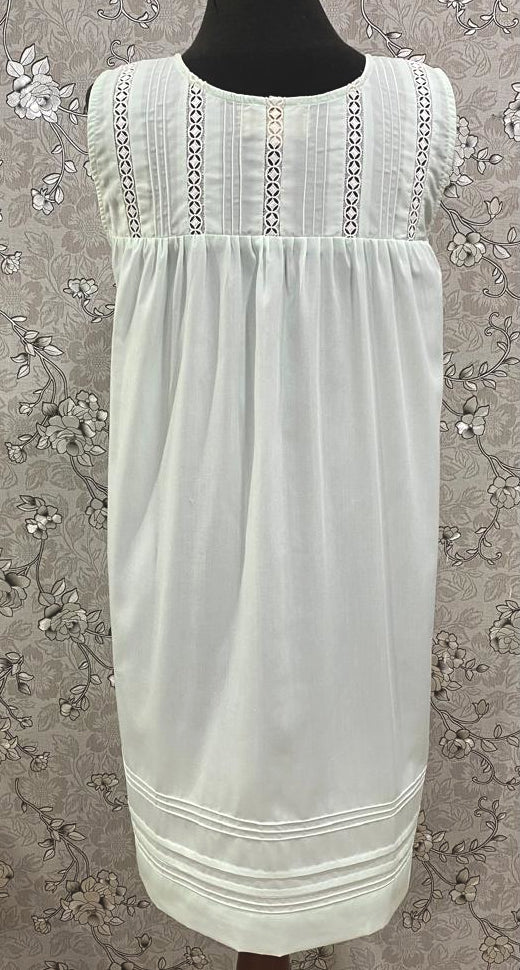 SoieRose Mint Victorian Cotton Nightgown – SR-1197 – Sleeveless Button-Down Nightdress
