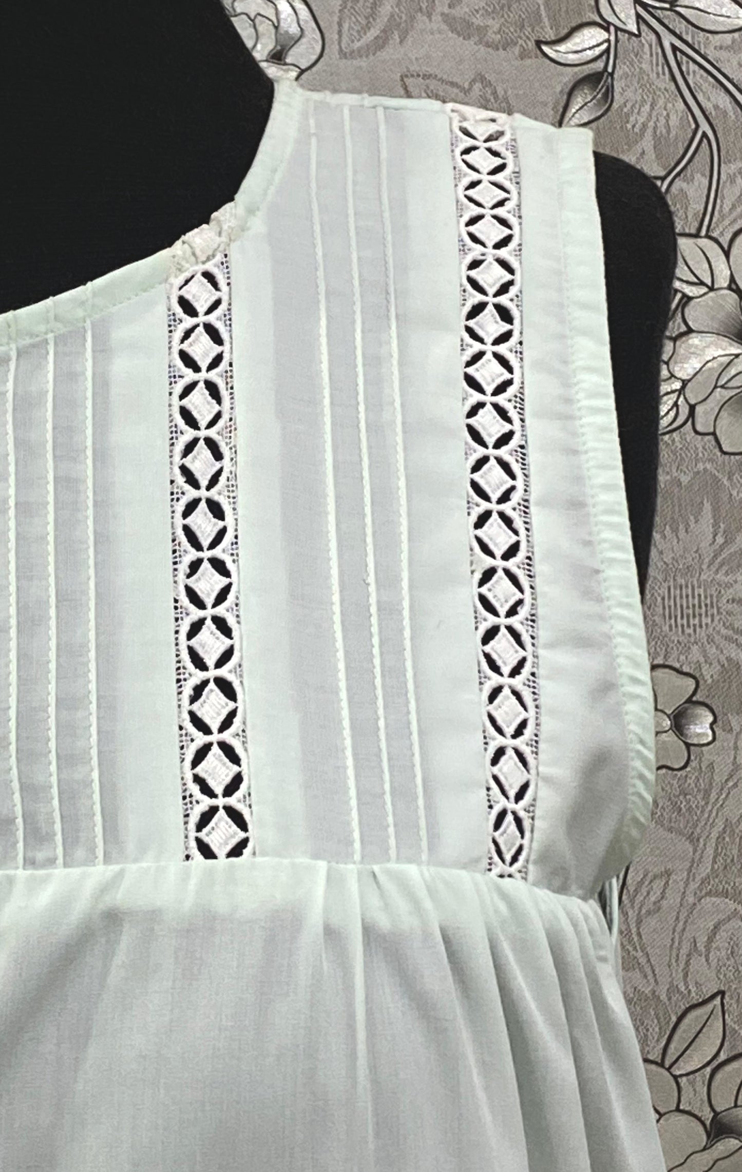 SoieRose Mint Victorian Cotton Nightgown – SR-1197 – Sleeveless Button-Down Nightdress