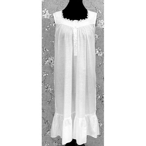 SoieRose SR-1162 Victorian 100% Cotton Sleeveless Midi Nightgown