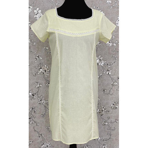 SoieRose SR1096 Women's Sleek Fit 100% Cotton Nightgown - Light Yellow