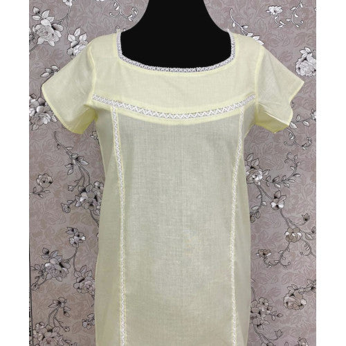 SoieRose SR1096 Women's Sleek Fit 100% Cotton Nightgown - Light Yellow
