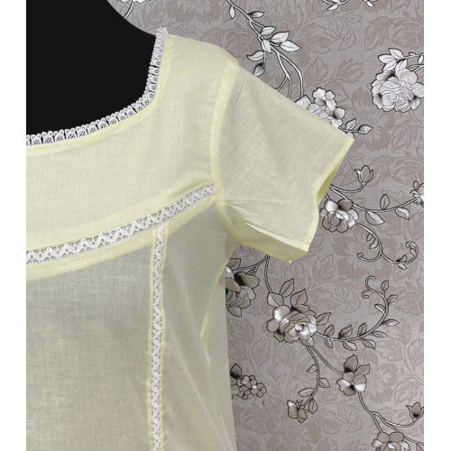 SoieRose SR1096 Women's Sleek Fit 100% Cotton Nightgown - Light Yellow