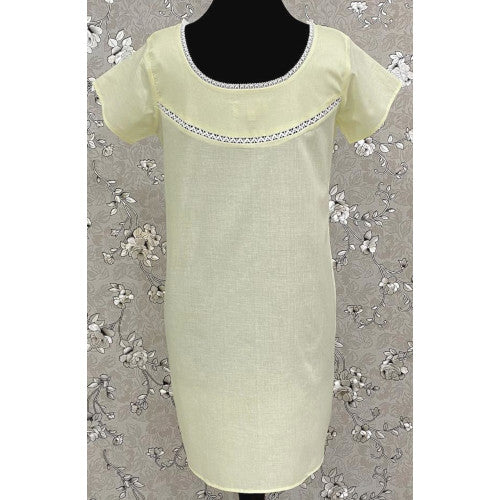 SoieRose SR1096 Women's Sleek Fit 100% Cotton Nightgown - Light Yellow