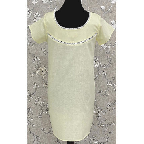 SoieRose SR1096 Women's Sleek Fit 100% Cotton Nightgown - Light Yellow