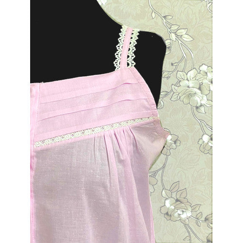 SoieRose SR1108 Women's Cotton Victorian Nightgown Pink, Sleek Fit with Lacey Straps