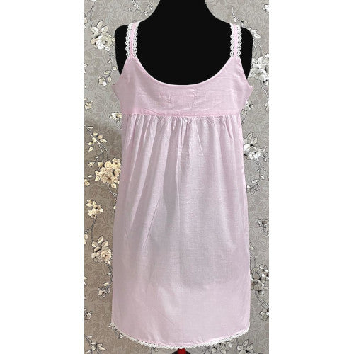 SoieRose SR1110 Women's Cotton Victorian Nightgown – Pale Pink, Sleek Fit with Lacey Straps