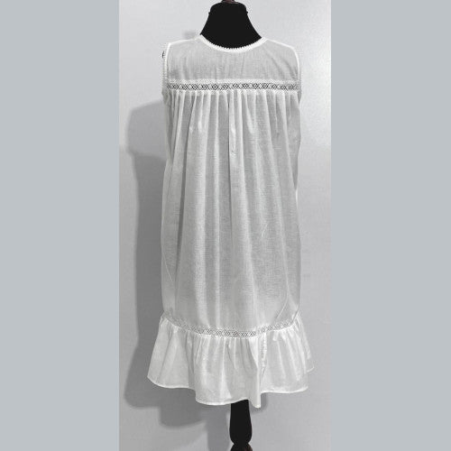 SoieRose Sleeveless 100% Cotton Short Victorian Nightgown with Lace Trims - White SR-1071