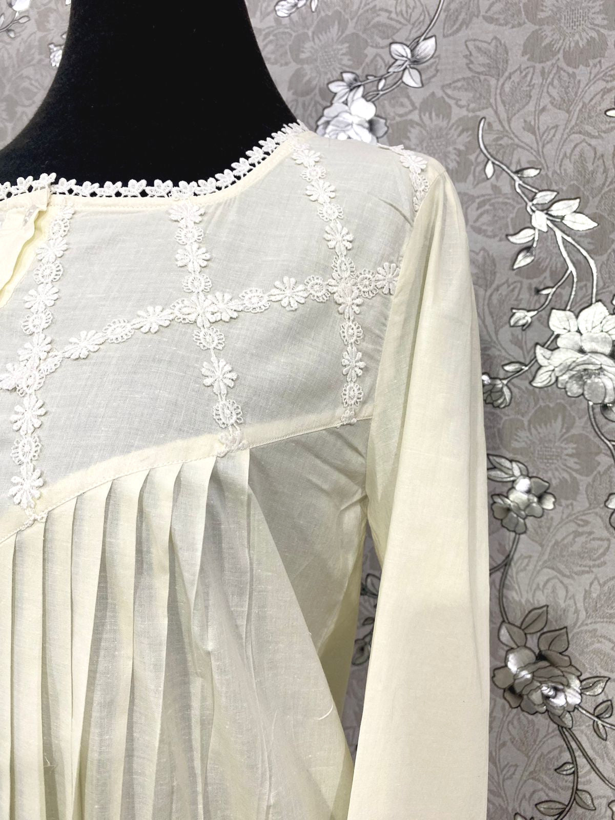 SoieRose Victorian Ivory Nightgown with Long Sleeves – 100% Cotton Sleepwear-SR-1037