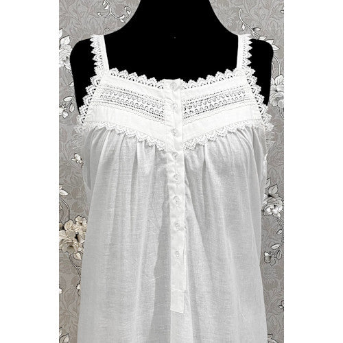 SoieRose Victorian Lace-Trimmed 100% Cotton Nightgown Sleeveless Elegance - SR-1155