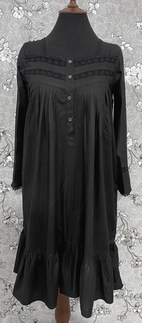 SoieRose Victorian Nightgown - Black, 100% Cotton with Beautiful Lace SoieRose Victorian Nightgown - Black, 100% Cotton with Beautiful Lace