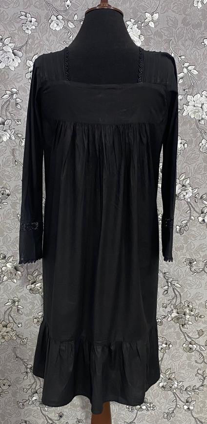 SoieRose Victorian Nightgown - Black, 100% Cotton with Beautiful Lace Accent - SR-1068