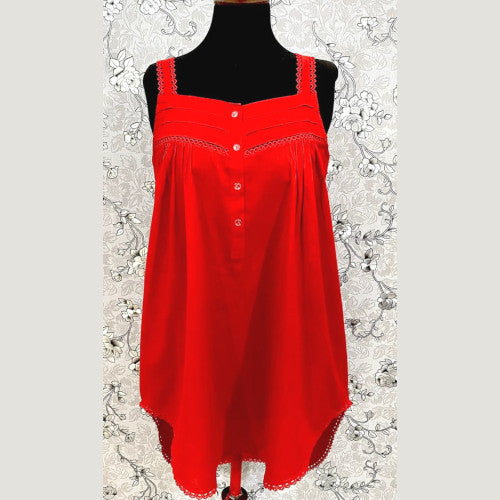 SoieRose Victorian Sleeveless Nightgown in Red - 100% Cotton - SR-1035